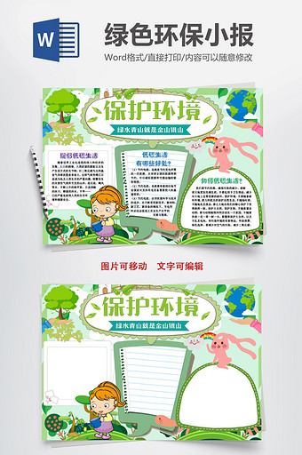 保护环境绿色低碳小报手抄报word模版图片