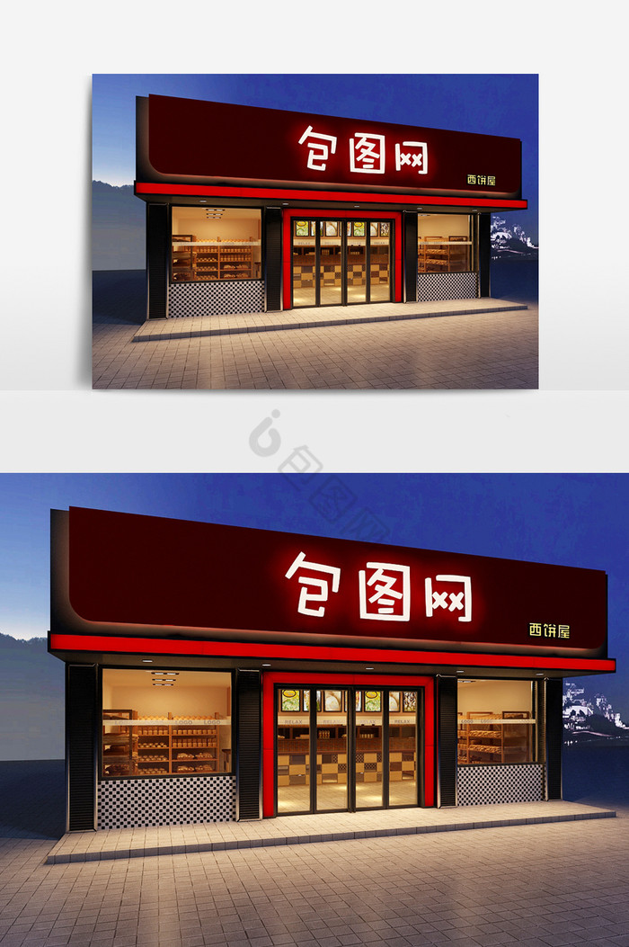 现代风烘培店面包店作坊店铺3d整体模型