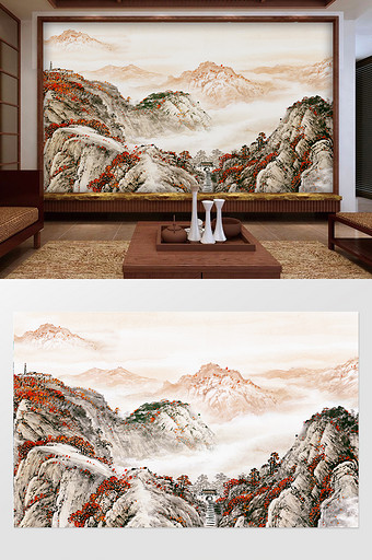 中式国画山水风景抽象背景图片