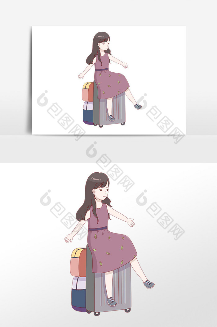 行李箱美女卡通图片