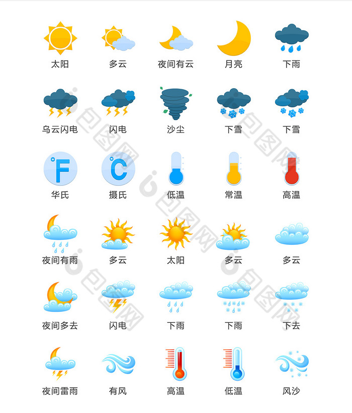 彩色天气标识图标矢量ui素材icon