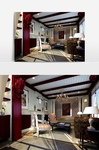 现代家装客厅设计模型图片