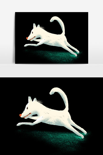 奔跑的小白狗插画元素图片