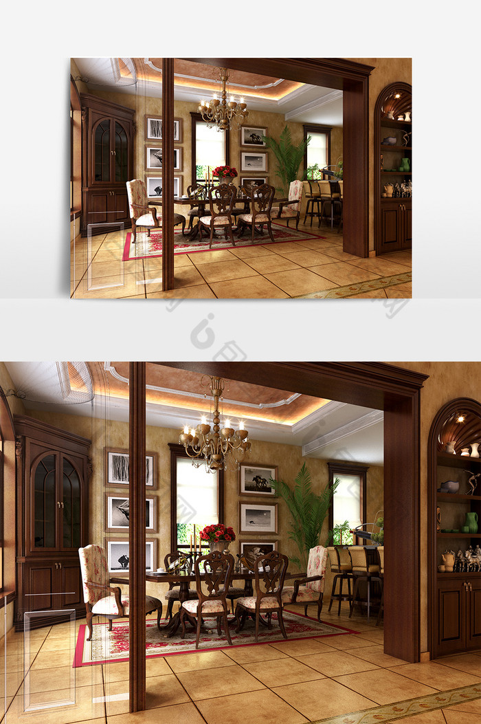 欧式豪华别墅家装餐厅模型图片图片