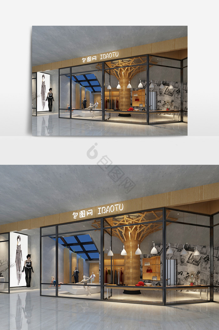 现代服装鞋包专卖店门面店铺3d模型