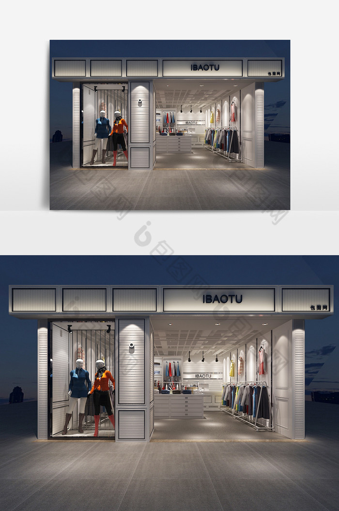 简欧女装服装专卖店门面店铺整体3d模型图片图片