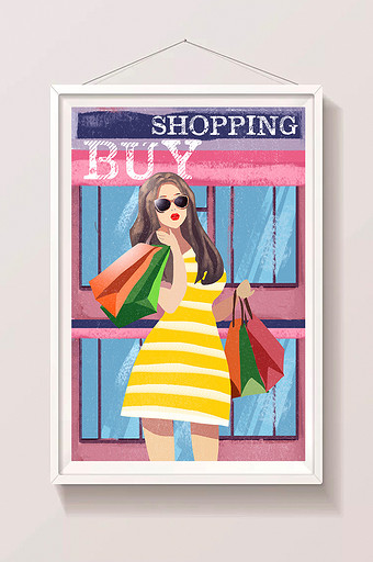 双11购物女人疯狂购物女性主题插画图片