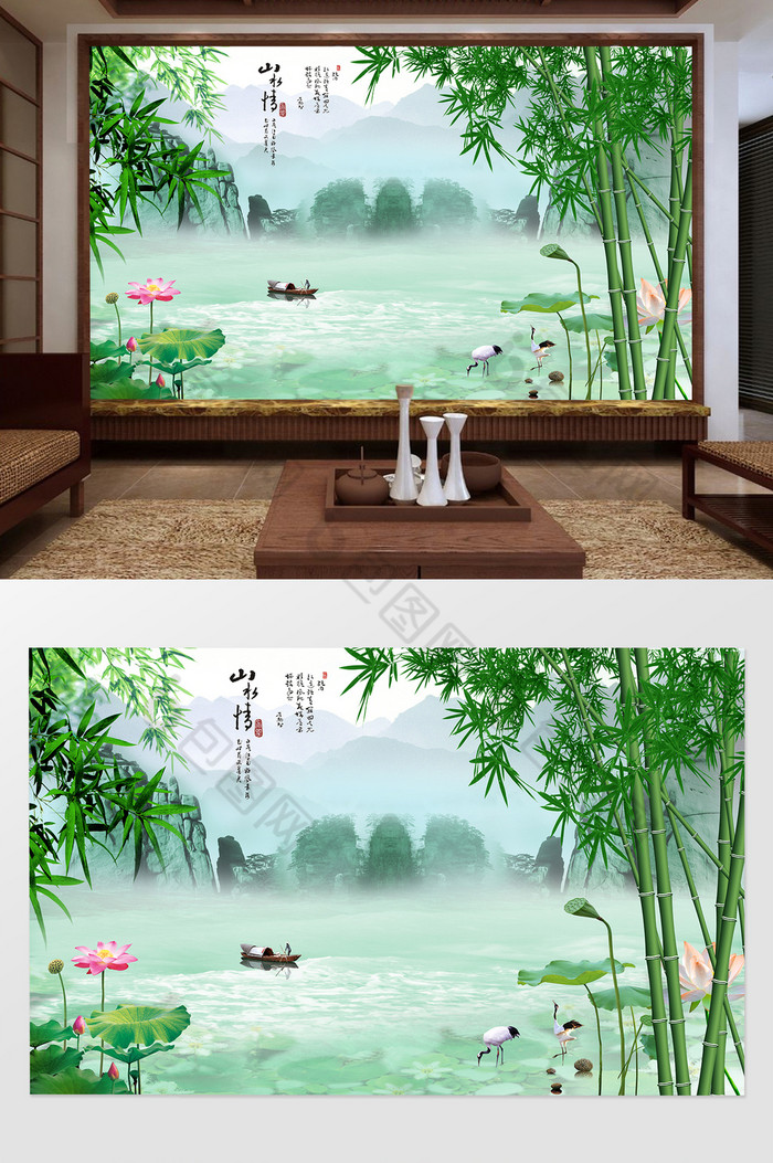 国画山水情江南风景背景墙图片图片