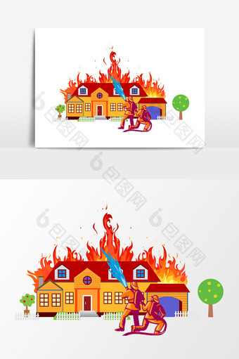 手绘消防灭火设计元素图片