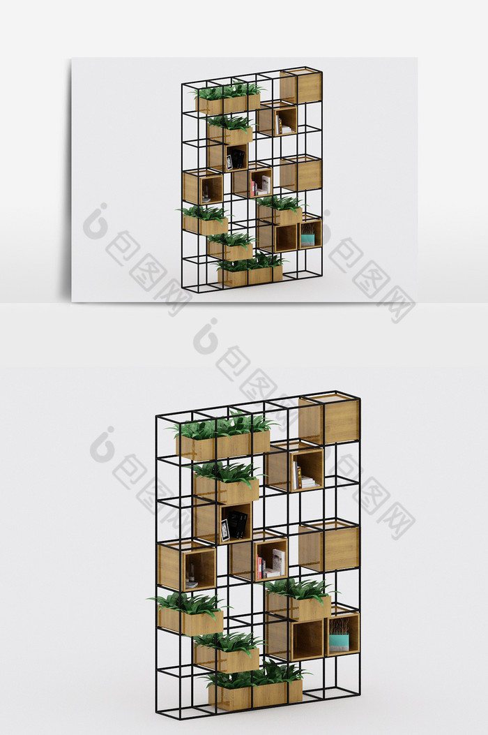 工业风loft盆栽架置物柜架陈设品模型图片图片