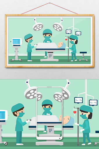 绿色健康医生给病人做手术插画图片