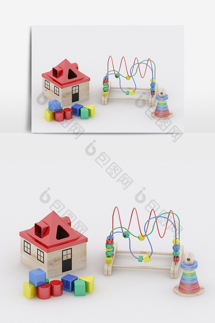 现代儿童玩具积木陈设品组合3d模型图片图片