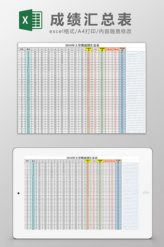 上学期成绩明细汇总表趋势图Excel模板图片