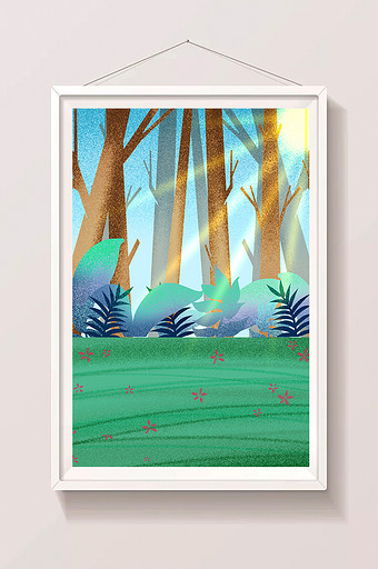 手绘阳光树林插画元素图片