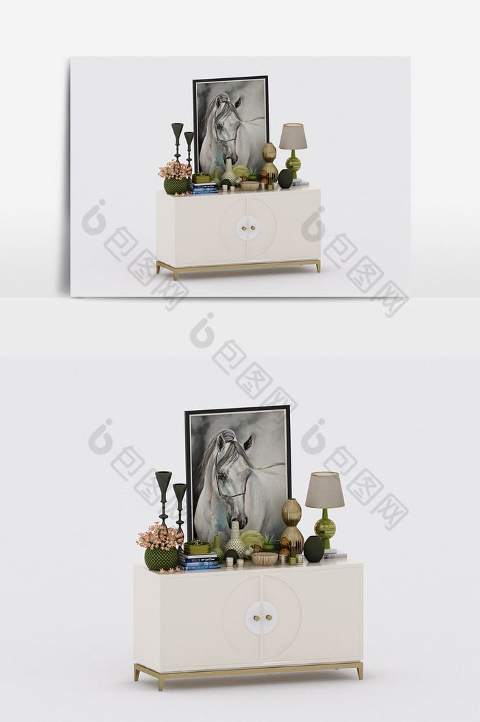 现代简约风端景柜艺术陈设品组合3d模型图片图片
