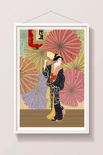 浮世绘艺妓美女日式复古风插画艺术装饰画图片