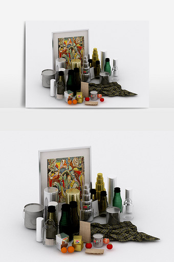 现代工艺玻璃艺术品陈设饰品组合3d模型图片
