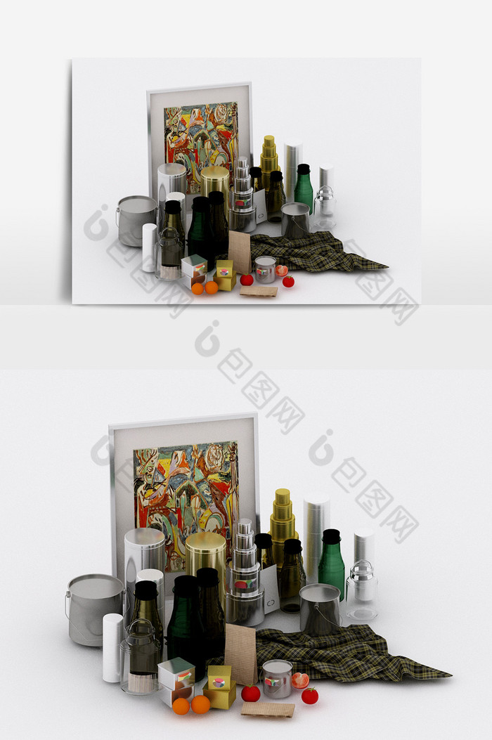 现代工艺玻璃艺术品陈设饰品组合3d模型图片图片