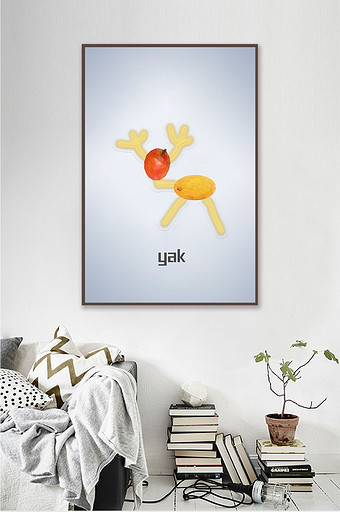 现代欧简创意水果小鹿餐饮果店装饰画图片