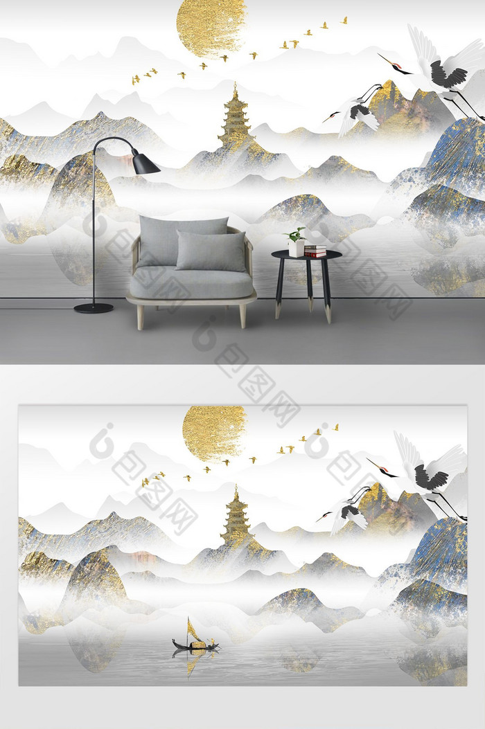 室内水墨山水画水墨画图片