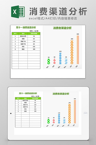 双十一消费者来源渠道分析Excel模板图片