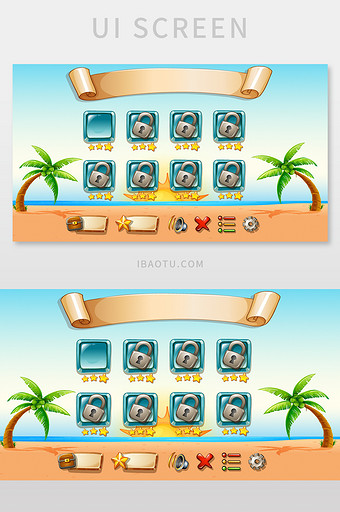 沙滩海边卡通手机横版过关型休闲游戏界面图片