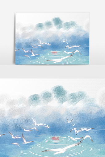 卡通天空装饰海鸥元素图片
