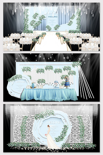 现代简约蓝色小清新欧式婚礼舞台效果图图片