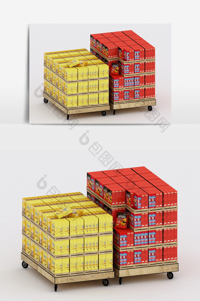 现代工业风商品货柜包装陈设品组合3d模型图片图片