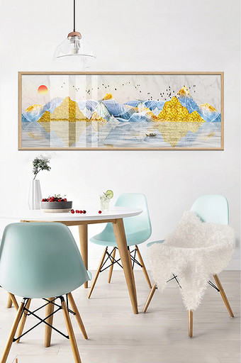 中国风抽象山水金箔画装饰画图片