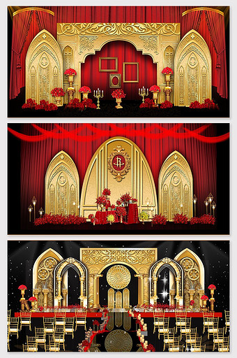 金色高端巴洛克主题婚礼舞台背景图片