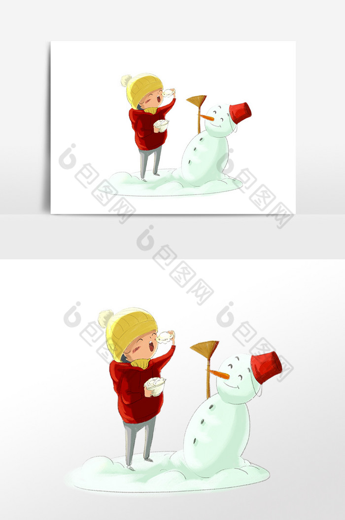 插画堆雪人户外图片