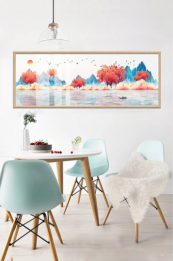 中国风山水风景枫林客厅装饰画图片