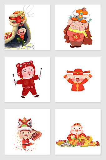 中国风卡通猪吉祥物元素图片