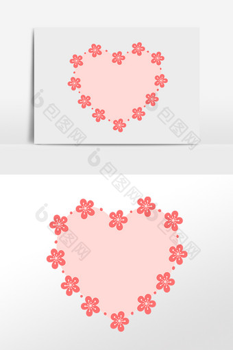 红色花朵装饰粉色小桃心边框图片