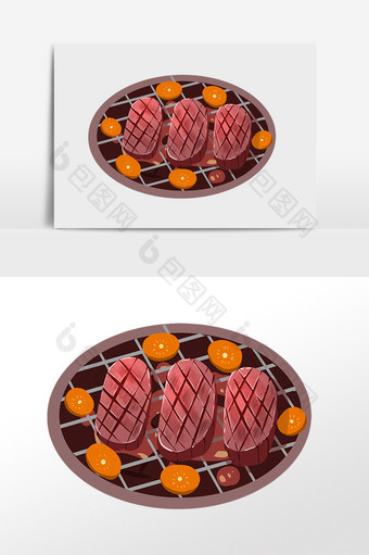 手绘一盘烤肉插画图片
