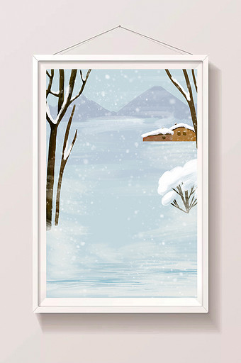 手绘雪中远景插画背景图片