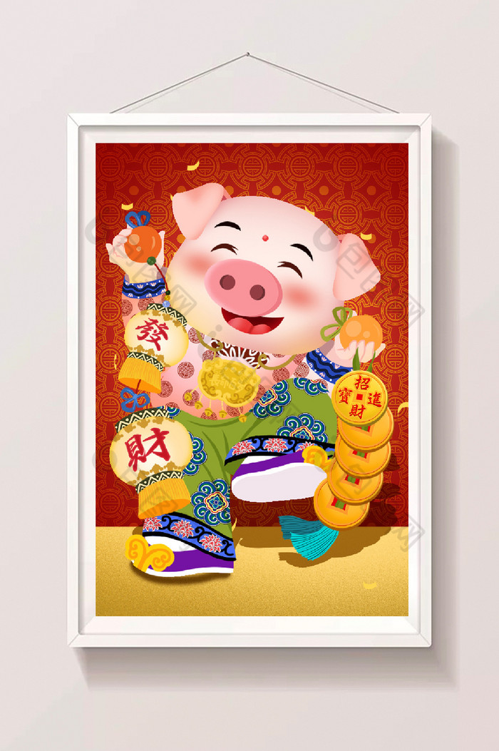 卡通猪春节插画猪年喜庆插画图片