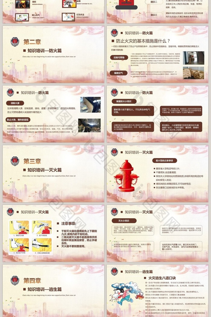 a知识消防知识逃生防火火灾培训【ppt模板】-包宁波平面设计应届生招聘图片