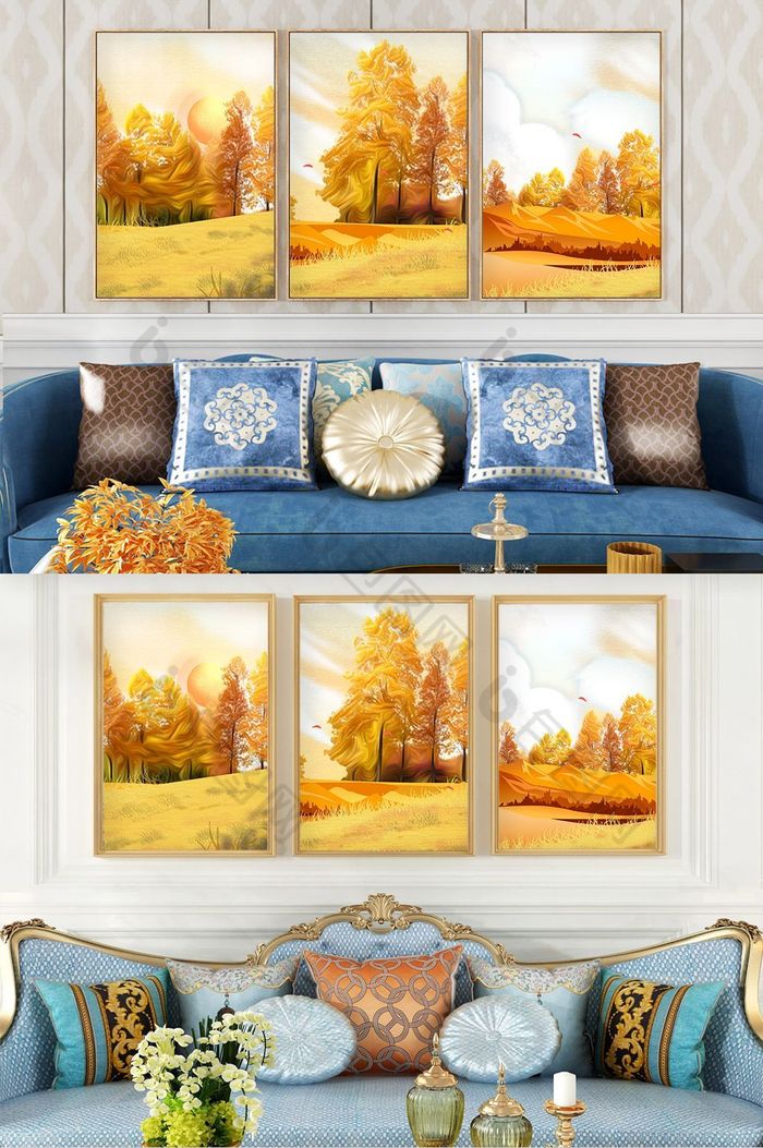大气文艺森林晶瓷风景客厅酒店创意装饰画图片图片
