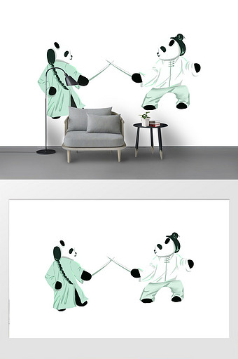 3D熊猫大战背景墙图片