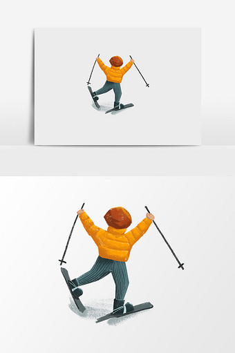 手绘练习滑雪插画元素图片