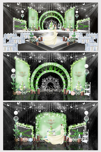 清新绿色喷泉主题婚礼效果图图片
