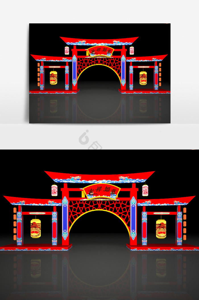 2019年元旦美陈牌楼模型