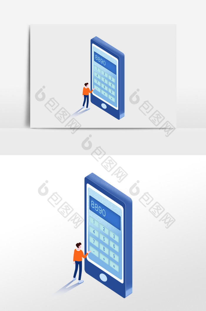 25D插画点击手机计算器的人图片图片