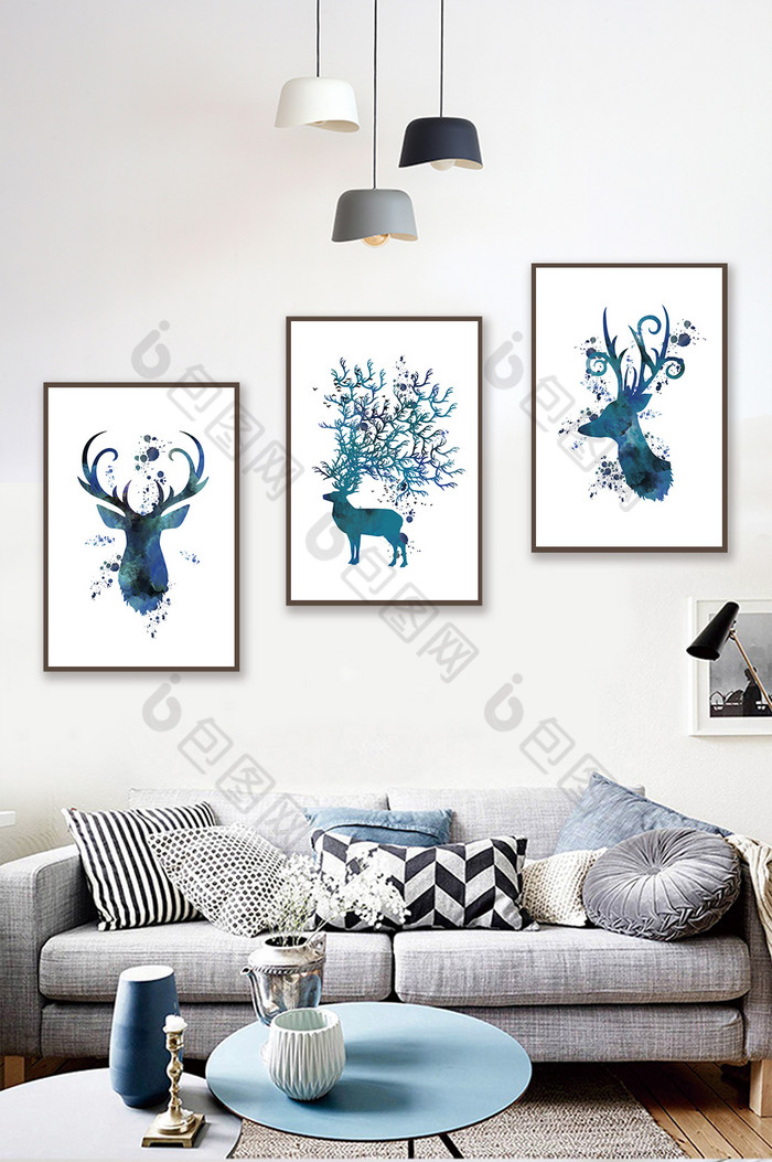 手绘北欧风简约动物客厅卧室创意装饰画图片图片