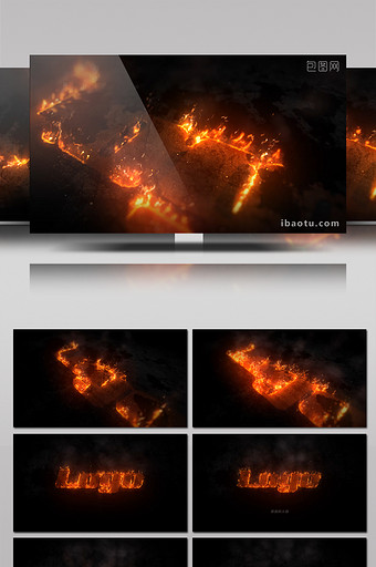 从地缝燃烧而出的logo片头动画AE模板图片