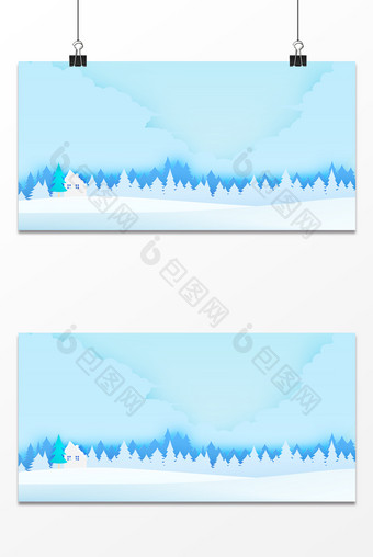 蓝色卡通剪纸风冬日背景设计图片