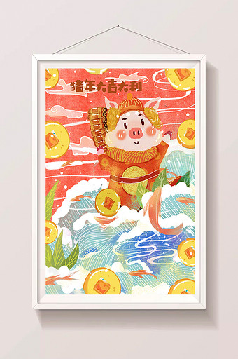 2019猪年祝福新年春节猪元素插画图片