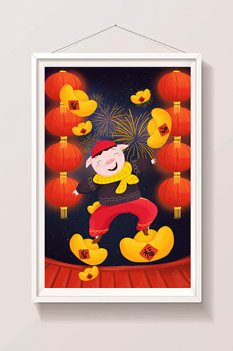 小清新手绘中国风猪年插画图片